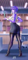 ass breasts cortana cortana_v1 female female_focus female_only halo_(game) halo_(series) high_heels holding_object jafet_meza legs office office_clothing office_lady purple_eyes purple_hair skirt thighs