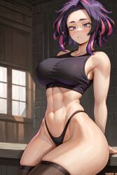 1girls ai_generated amiral_ai breasts cleavage female kaina_tsutsumi lady_nagant large_breasts legwear light-skinned_female light_skin medium_hair my_hero_academia navel panties purple_eyes purple_hair tank_top thick_thighs thighs underwear