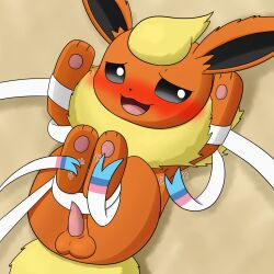 ass balls blush bondage bound duo eeveelution feral feral_only flareon generation_1_pokemon generation_6_pokemon genitals hi_res male male_only nintendo open_mouth orange_body penis pokemon pokemon_(species) sylveon tokumei_tm white_body yellow_body