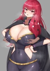 1girls areolae bangs bare_midriff breasts cape choker cleavage covered_navel covered_nipples double_nipple_tweak facial_tattoo female female_focus fire_emblem fire_emblem_engage hair_ornament heavy_breathing huge_breasts long_hair looking_pleasured midriff motion_lines nintendo nipple_tweak open_mouth partially_visible_vulva red_eyes red_hair sharen smile solo_focus star star_(symbol) steaming_body sweat tattoo thick_thighs thighs yunaka_(fire_emblem)