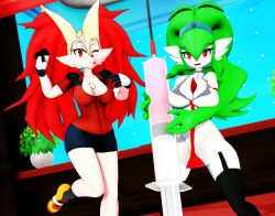 baka2alone big_breasts braixen bray_(lucyfercomic) breasts female furry gardevoir nintendo nurz_(lucyfercomic) pokemon pokemon_(species)