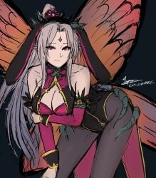 1girls alternate_costume alternate_version_available breasts bunny_ears bunny_girl bunnysuit cleavage cleavage_cutout cm_lynarc fairy fairy_wings female female_only fire_emblem fire_emblem_heroes grey_hair large_breasts leaning_forward leotard long_hair looking_at_viewer multicolored_hair nintendo pantyhose plumeria_(fire_emblem) pointy_ears ponytail red_eyes smile solo very_long_hair wings