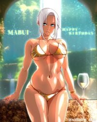 1girls bare_legs bare_shoulders bikini blue_eyes breasts busty character_name cleavage curvaceous curvy curvy_body curvy_female curvy_figure drink drinking_glass earrings female female_only glass hair_bun long_hair looking_at_viewer mabui mature mature_female naruto naruto_(series) naruto_shippuden pinup revealing_swimsuit saburo_des seductive seductive_eyes seductive_look seductive_mouth seductive_smile silver_hair skimpy skimpy_bikini solo solo_focus swimsuit thick_thighs voluptuous