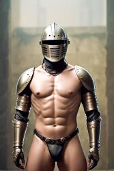 3d 3d_(artwork) abs ai_generated bulge gooeyvision knight male male_only masked muscles muscular muscular_male pecs smooth_chest smooth_skin thong underwear