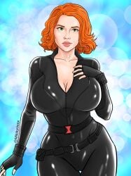 1girls avengers big_breasts big_hips black_widow_(marvel) bodysuit breasts busty cleavage clothed clothing curvy eyes female female_only green_eyes hair hips hourglass_figure huge_breasts large_breasts light-skinned_female light_skin looking_at_viewer marvel marvel_cinematic_universe marvel_comics milckysixxx natasha_romanoff red_hair redhead scarlett_johansson solo superheroine thick_thighs thigh_gap