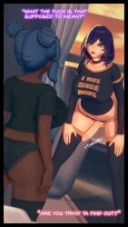 1futa 1girls 3d apul_pai better_version_at_source black_lipstick black_nails blue_hair choker dark-skinned_female dark_skin dialogue duo female futa_on_female futanari interracial inviting_to_sex light-skinned_futanari light_skin penis_out presenting_penis purple_eyes purple_hair thighhighs twitter_sample