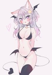 1girls anny_(artist) annytf bat_wings choker female female_only fox_ears fox_girl indie_virtual_youtuber light-skinned_female light_skin pink_hair silver_hair succubus uncensored vampire virtual_youtuber