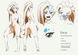 blue_eyes blue_spots completely_nude ear_fins english_text flou multiple_views nairobi_(flou) nipples nude octopus_girl open_mouth original original_character pussy reference_sheet sharp_teeth side_cut small_horns spots spots_(marking) spotted spotted_face standing tentacle tentacle_hair tentacles tiny_horns tiptoes white_body white_skin