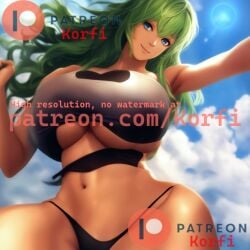 1girls ai_generated background belly bra breasts closed clouds cloudy detailed eyes female female_only flare grin hair korfi korfi_(artist) lens mouth muscular navel reaching realistic shading shiny sky smiling solo sports sunlight thick thighs underboob underwear