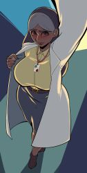 1girls alternate_version_available belt big_breasts black_eyes black_hair bottomwear box_chan breasts female female_only footwear huge_breasts indian indian_female lab_coat labcoat large_breasts lips long_hair mature mature_female mature_woman milf mother neckwear priyanka_maheswaran selfie solo solo_female steven_universe topwear