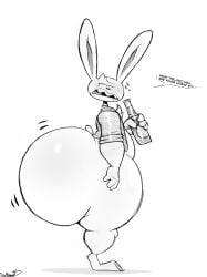 1boy anthro ass beer beer_bottle bottomless bottomless_male bubble_butt bunny drunk drunk_bubbles english_text femboy furry hips hyper_ass lagomorph lagomorph_humanoid large_ass male male_focus male_only max_(sam_and_max) no_color rabbit sam_and_max schplingnops side_view substance_intoxication superchub text thick_thighs thighs topwear