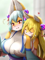 2girls 3:4 adorable age_difference anthro anthro_on_anthro big_breasts blep blonde_hair blush breast_fondling breast_grab breast_play breasts canid canine cleavage clothed clothing cute cute_face cute_fangs duo faroula_twitt female female/female female_anthro female_only females_only fondling fox grope groping_from_behind hair hand_on_breast hi_res huge_breasts incest inner_ear_fluff kemono mammal sibling sister sisters tongue tongue_out tuft yuri