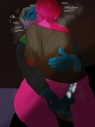 1boy1girl blue_hair blue_skin cute god goddess hades lore_olympus love overweight_female penetration persephone pink_hair pink_skin romantic