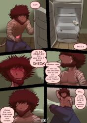 angry anthro appliance asinus azathura bodily_fluids brown_body brown_fur clothed clothing comic cum cum_in_clothing cum_through_clothing donkey english_text equid equine erection erection_under_clothing fridge fur genital_fluids hi_res hybrid kitchen_appliance male male_only mammal marcus_(azathura) morning_wood page_3 page_number precum precum_through_clothing slim solo text wet wet_clothing zebra