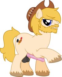 anonymous_artist beard chase_(mlp) clothed clothing facial_hair feral friendship_is_magic genitals grin hasbro hat hat_only headgear headgear_only headwear headwear_only hi_res male mostly_nude my_little_pony partially_clothed penis presenting presenting_penis smile solo