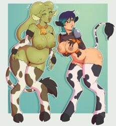 2girls alien alien_girl big_ass big_breasts cow_bell cow_girl cow_print cow_tail cowbell female female_focus female_only functionally_nude functionally_nude_female green_skin hera_syndulla hooves hypnosis interspecies mind_control pregnant sabine_wren standing star_wars star_wars_rebels swirly_eyes tagme tail transformation wide_hips wrenzephyr2