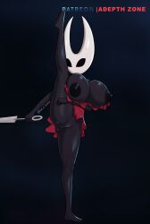 a_z_artist anthro anus arachnid areola arthropod ass big_areola big_breasts big_butt black_body black_eyes bottomless breasts clothed clothing exposed_breasts female flexible genitals hi_res holding_breast holding_object holding_weapon hollow_knight hornet_(hollow_knight) huge_breasts humanoid_genitalia humanoid_pussy nipples non-mammal_breasts non-mammal_nipples on_one_leg one_leg_up presenting presenting_breasts presenting_pussy pussy raised_clothing raised_leg simple_background solo spider splits spread_legs spreading standing team_cherry topwear topwear_down topwear_only vertical_splits weapon