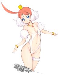 accessory ahiru_(princess_tutu) ahoge bangs bare_legs bare_midriff bare_shoulders bare_thighs belly bracelet colored crown female female_only flat_chest hair jewelry leotard midriff necklace orange_hair princess_tutu princess_tutu_(character) shaded short_hair skimpy slugbox solo solo_female true_flat_chest