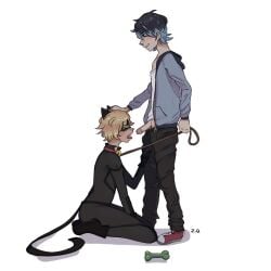 adrien_agreste blowjob cat_ears cat_noir cat_tail leash_and_collar leash_pull luka_couffaine male male_only master_and_pet miraculous miraculous_ladybug pet_collar pet_play tagme