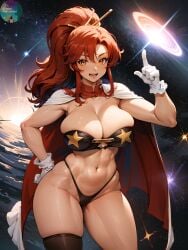 1girls ai_generated big_breasts bikini erotic_nansensu female_focus female_only galaxy high_resolution highres legwear long_hair outer_space ponytail red_hair seductive_look space space_yoko stable_diffusion stars tengen_toppa_gurren_lagann voluptuous voluptuous_female yoko_littner