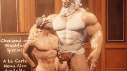 2boys 3d 3d_(artwork) bara big_penis gay grabbing_penis hand_on_penis male/male male_only muscular muscular_male overwatch penis reinhardt size_difference soldier_76 txddy3d