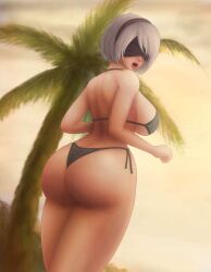 1girls alternate_version_available ass beach beach_background big_ass bikini black_bikini blindfold day eyemask female female_only huge_breasts large_ass light-skinned_female light_skin naked nier:_automata nier_(series) palm_tree patreon_reward rear_view red_mouth saf-404 saf_404 safartwoks safartworks scared scared_expression shiny_body short_hair sideboob solo solo_female square_enix sunset thick_body thick_thighs tiara video_game_character white_hair widescreen yellow_sky yorha_2b