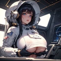 1girls ai_generated astronauts curvaceous curvy_body curvy_figure female_focus female_only high_resolution highres long_hair milf seductive_look stable_diffusion underboob voluptuous voluptuous_female