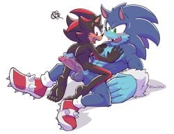 absurd_res anthro balls blush duo eulipotyphlan genitals hand_on_chest hedgehog hi_res humanoid_genitalia humanoid_penis male male/male male_only mammal mobian_(species) penis sega shadow_the_hedgehog sonic_(series) sonic_the_hedgehog_(series) sonic_the_werehog sonic_unleashed sonicinmind straddling were wereeulipotyphlan werehog