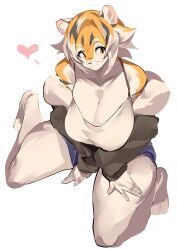 1girls amber_eyes anthro arknights aspirindabaitu big_breasts breasts female furry glasses heart looking_at_viewer mx99926 simple_background smile solo solo_female tagme tiger tiger_girl waai_fu_(arknights) white_background