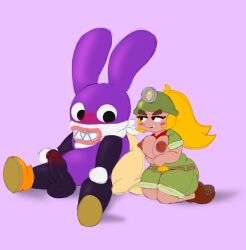 absurd_res anthro armor balls blush breasts duo female fuzefurry genitals goomba goombella green_shorts headgear helmet hi_res lagomorph male mammal mario_(series) nabbit new_super_mario_bros._u nintendo nipples paper_mario penis tagme