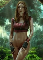 bottomless jumanji karen_gillan looking_at_viewer pubic_hair red_hair ruby_roundhouse viiperart