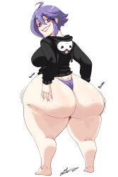 1girls ass big_ass bottom_heavy breasts bubble_butt cellulite commission dat_ass dumptruck_ass fat_ass female female_only huge_ass jacket kuromi large_ass light-skinned_female light_skin looking_at_viewer looking_back onegai_my_melody panties purple_eyes purple_hair sanrio shortstack smile solo thick_ass thick_thighs thunder_thighs valrie_(valriedough) wide_hips zero_gld