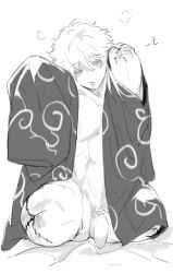 amputee flaccid gintama gintoki_sakata guro haori male male_only mew_(pixiv) monochrome partially_clothed penis quadruple_amputee sketch solo stitches surgical_suture uncensored waking_up wearing_others_clothes