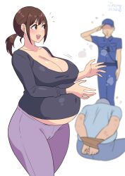 1girls 2023 2boys big_breasts brown_hair cameltoe child_bearing_hips cleavage female female_focus futa_wife group light-skinned_female light_skin male milf policewoman ponytail pregnant ready_to_pop solo_focus thick_thighs tzuyin_hsieh yoga_pants zheng