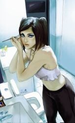 bathroom black_hair blue_eyes blue_eyeshadow ergo_proxy goth goth_girl looking_at_viewer pale-skinned_female pale_skin re-l_mayer