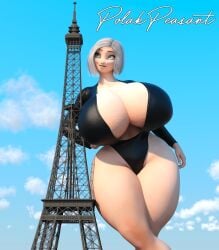 1girls 3d big_breasts breasts cleavage dreamworks eiffel_tower female giantess ginormica huge_breasts medium_hair monsters_vs_aliens paris polakpeasant short_hair susan_murphy thick_thighs white_hair