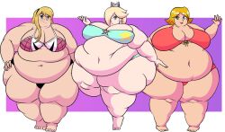 3girls bbw belly big_belly big_breasts bikini blonde_hair breasts cleavage clover_(totally_spies) fat female gwen_stacy large_breasts mario_(series) marvel obese obese_female overweight princess_rosalina roxas617 spider-gwen spider-man_(series) ssbbw thick_thighs thunder_thighs totally_spies