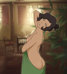 1girls anaxus ass avatar_legends breasts covering earth_kingdom female female_only looking_at_viewer naked nude nude_female posing solo solo_female suyin_bei_fong the_legend_of_korra