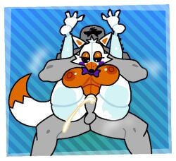 1boy 1girls anthro blue_background canine canis crushtrap cum cum_in_pussy cum_inside five_nights_at_freddy's five_nights_at_freddy's_world fox fox_girl full_nelson furry huge_breasts human_on_anthro large_breasts lolbit_(fnaf) muscular muscular_male sex sitting straight tagme thick_thighs vaginal_penetration