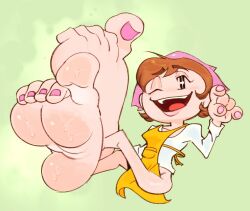 apron cooking_mama feet foot_fetish grahhh hyper_feet mama_(cooking_mama) no_panties no_pants soles sweat sweatdrop sweaty sweaty_feet tagme