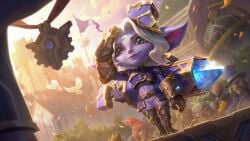 abdomen abuelamarta armpits belly big_hands blue_eyes boots edit edited edited_official_artwork gray_hair hextech_series hextech_tristana image league_of_legends league_of_legends:_wild_rift naked_panties pussy tight_clothes tight_pussy tristana yordle