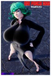 1girls 3d alternate_breast_size big_ass big_breasts black_dress blender clothed drakepowers female female_only green_hair hands_on_hips high_heels huge_breasts kiriko_(overwatch) one-punch_man overwatch overwatch_2 sfw solo tatsumaki tatsumaki_(cosplay) terrible_tornado_kiriko