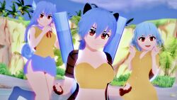 3d 3girls blastoise blue_hair female female_focus female_only lionhearte0 nintendo pokémon_(species) pokemon red_eyes squirtle trio wartortle