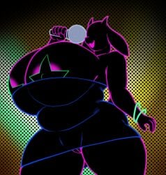 1girls belly big_breasts boss_monster_(undertale) breasts dress fours_(artist) glow_bracelet huge_breasts microphone minimalist neon no_eyes no_underwear pasties singing star-shaped_pasties tight_clothing tight_dress toriel undertale upskirt