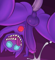 2023 anal anal_penetration balls blush bodily_fluids cum cum_while_penetrated disembodied_penis gem gemsum generation_3_pokemon genital_fluids genitals ghost hi_res humanoid low-angle_view male male/male nintendo open_mouth open_smile penetration penile penile_penetration penis penis_in_ass pokemon pokemon_(species) purple_body purple_penis sableye sharp_teeth simple_background smile solo spirit teeth tongue tongue_out