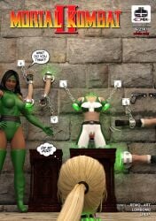 3d blonde_hair bondage breast cassie_cage catfight chick crushed defeated degradation depowered dimensional_rings duct gagged helpless humiliation jade_(mortal_kombat) mortal_kombat mouth_stuffed naked panties pcgame_character princess submission superheroine sweaty tape tied_up warrior