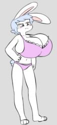 angstrom anthro blue_hair bra female female_only huge_breasts large_breasts molly_(angstrom) panties rabbit small_ass solo top_heavy white_fur