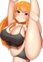 1girls black_panties chubby female_only flexible huge_breasts humanized inkling inkling_girl kaori_(splatoon) light_skin looking_at_viewer nobunagapero orange_eyes orange_hair raised_leg splatoon splits standing_split