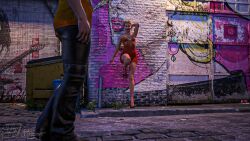 1boy 1girls 2020s 2023 3d alley alleyway blonde_hair dress enetwhili2 female mature mature_female medium_breasts milf nipple_bulge nipples_visible_through_clothing outdoor outdoor_sex outdoors outside red_dress small_breasts standing standing_sex straight