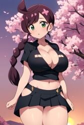 1girls ai_generated big_breasts braid braided_hair breasts chloe_(pokemon) cleavage collarbone creatures_(company) female female_focus female_only gamefreak green_eyes large_breasts long_hair nintendo pokemon pokemon_journeys purple_hair ryuzam single_braid solo thick_thighs thighs